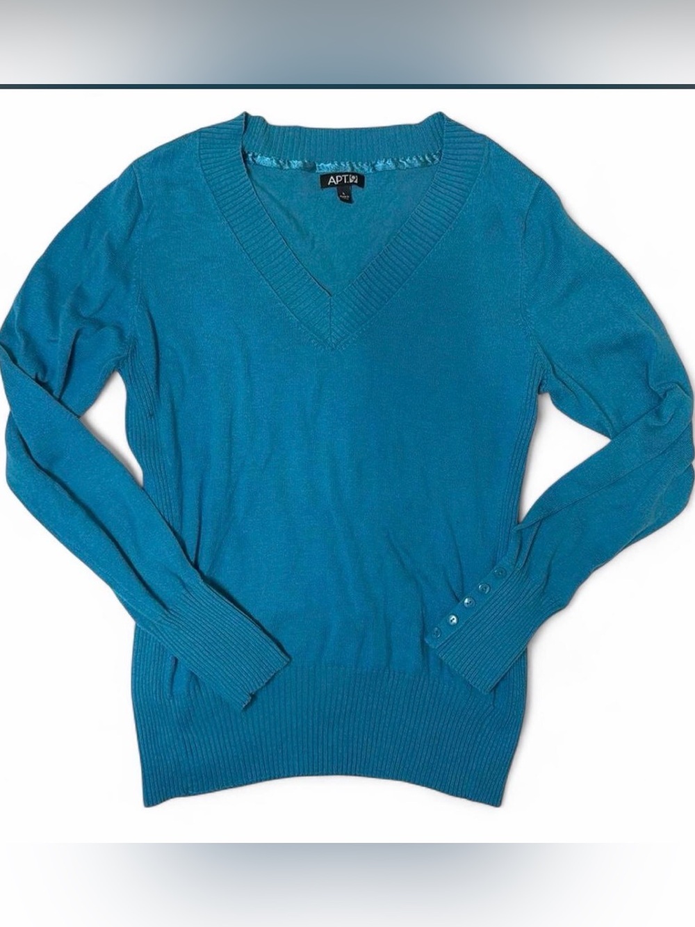 Apt. 9 Teal V-Neck Men's Sweater with Cuff Buttons